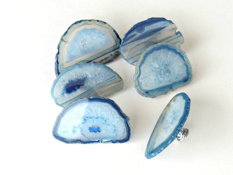 Light Blue Agate Knobs White Crystals Natural D\u00e9cor Medium Transparency Large Sizes
