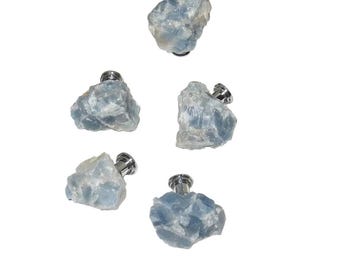 Rough Blue Calcite Stone Knob -  Free-Form Stones - Home Decor