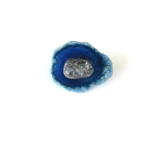 One (1) Knob - Blue Agate Knob - Juxtaposed Smoky Quartz Stone - Home Decor