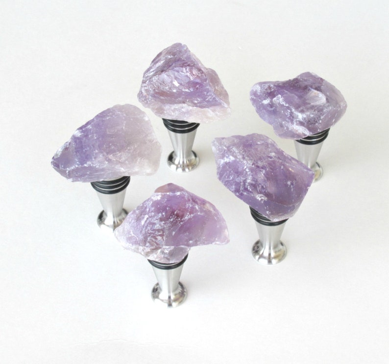 Rough Stone Bottle Stopper Self-Stand Polished Stainless Steel Wine Stopper Home Décor Rough Amethyst