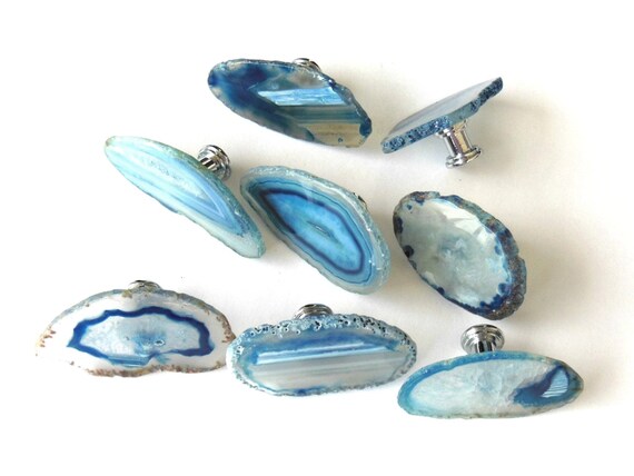 Light Blue Agate Knobs White Crystals Natural D\u00e9cor Medium Transparency Large Sizes