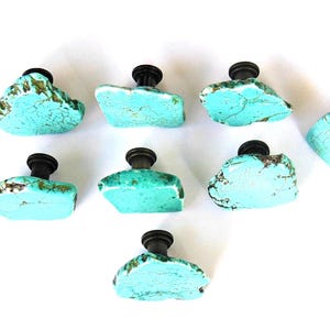 One (1) or Sets of (4) - (8) - (12) - (24) Knobs - Turquoise Knob - Free-Form Stone Slab - Bohemian Appeal - Southwest Style - Home Decor