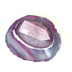 Pink Grey Agate Tealight Candle Holder - Pink Agate Lid - Topped with Rose Quartz Obelisk - Home Décor
