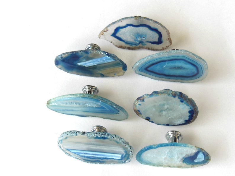 Light Blue Agate Knobs White Crystals Natural D\u00e9cor Medium Transparency Large Sizes