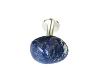 One (1) Tieback - Polished Faceted Sodalite Stone Curtain Holdback - Natural Free-Form Stone Tieback - Home Décor
