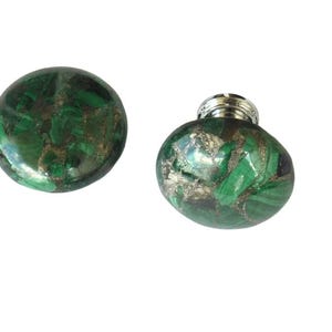 Pyrite Malachite Knobs - Round Stone Cabinet Knob - Home Décor