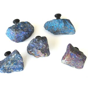 One (1) Knob - PEACOCK ORE Stone Knob - Rough Natural Free-Form Chalcopyrite Stones - Home Décor