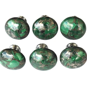 Pyrite Malachite Knobs - Round Stone Cabinet Knob - Home Décor