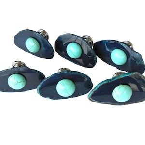Small Dark Turquoise Blue Agate Knobs - Juxtaposed Turquoise Howlite Stone