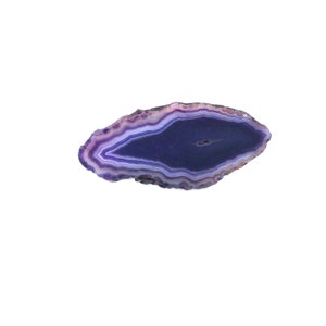 May include: A purple agate slice with white and pink banding. The agate is polished and has a smooth surface.