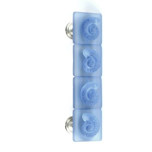 One (1) Handle - Light Sapphire Cultured Sea Glass Handles - Juxtaposed Ammonite Handle - Beach Décor