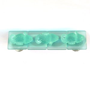 One (1) Handle - Autumn Green Cultured Sea Glass Handle - Juxtaposed Seahorse Handle - Beach Décor