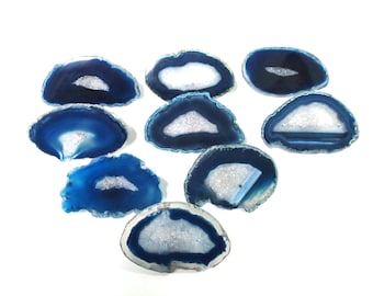 One (1) Knob - Blue Agate & Geode White Crystals Knob - Natural  Décor