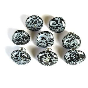 One (1) Knob - Snowflake Obsidian Stone Knob - Polished Stone Knobs - Home Décor