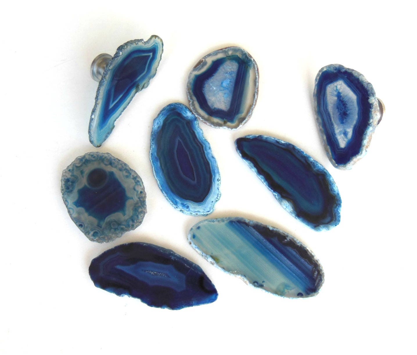 Blue Agate Knobs Pulls Small Brazilian Agate Knobs Etsy