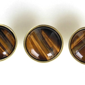 One (1) or Sets of (4) - (8) - (12) - (24) Knobs - Gold Tigers Eye Stone Cabinet Knobs - Stone Pulls - Mushroom Style