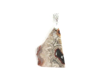 One (1) Stone Pendant - Mexican Crazy Lace Agate Free-Form Slab Stone Pendant