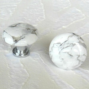 One (1) or Sets of (4) - (8) - (12) - (24) Knobs - White Howlite Stone Pulls - Stone Knobs - Home Decor