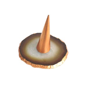 Agate Ring Holder - Lucite Cone + Copper Leaf