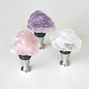 Rough Stone Bottle Stopper Self-Stand Polished Stainless Steel Wine Stopper Home Décor Set of 3 Stones