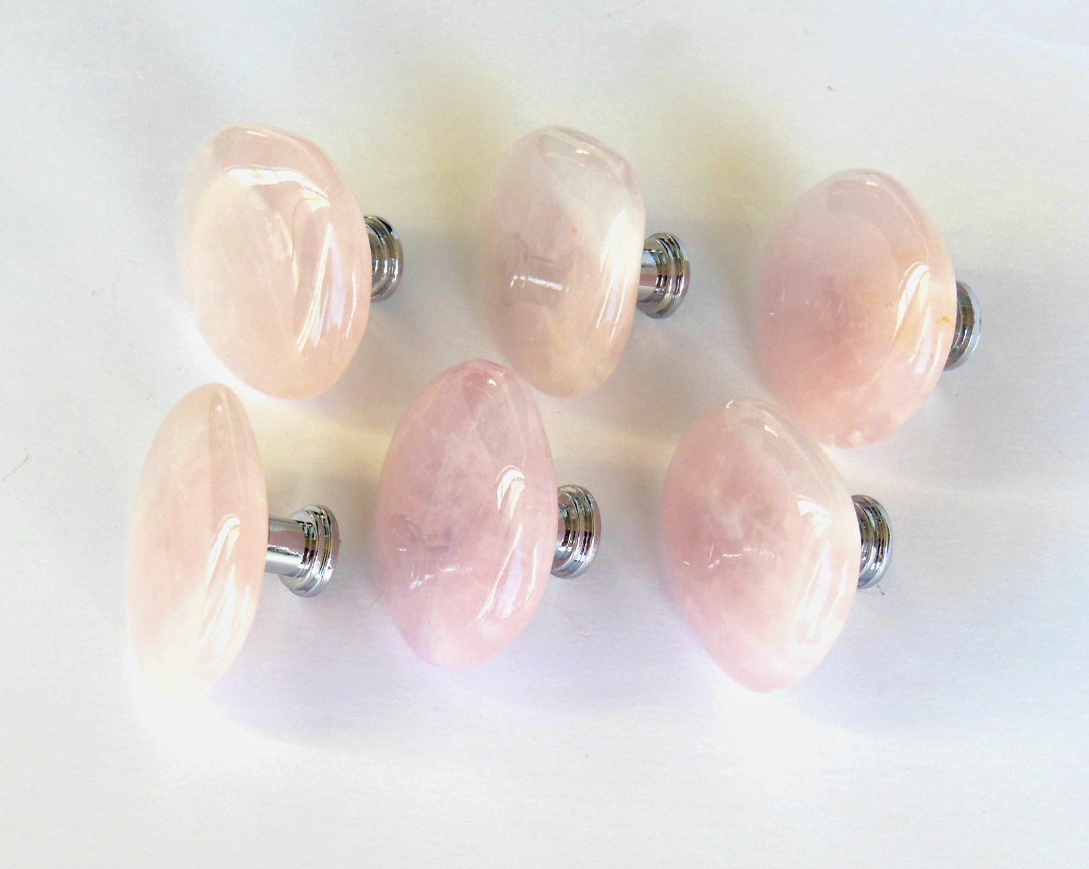 Large Rose Quartz Gemstone Knobs Stone Pulls Home Etsy