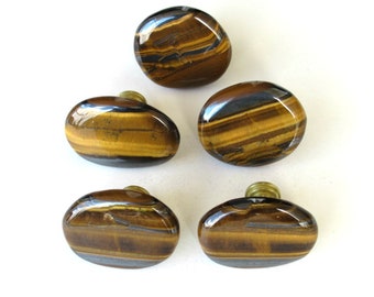 One (1) - Large Gold Tigers Eye Stone Knobs - Polished Stone Pulls - Home Décor