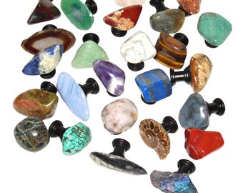 Set of 12 - Stone Knobs - Assorted Knobs - Gemstone Pulls - Home Decor