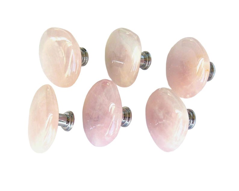 Large Rose Quartz Knobs – Polished Gemstone Cabinet Hardware immagine 1