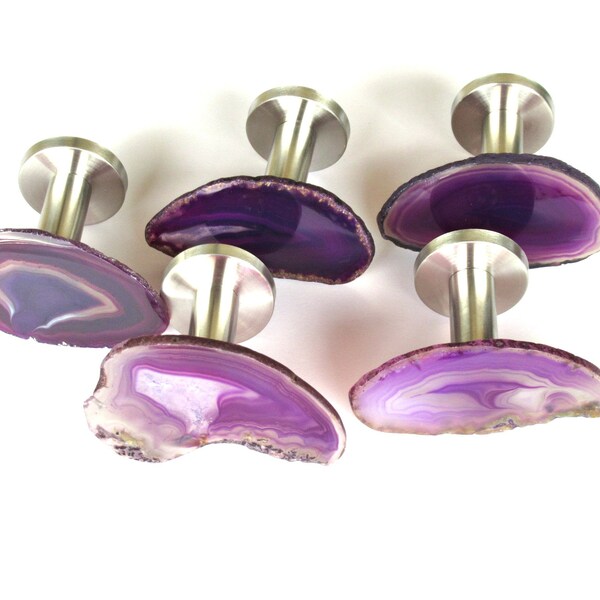 One (1) Hook - Large Oval - Elongated Purple Agate Wall Hooks - Agate Mounted-Wall Hooks - Home Décor