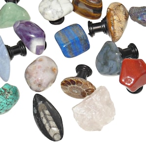 Set of (18) Assorted Stone Knobs - Gemstone Knobs - Home Decor