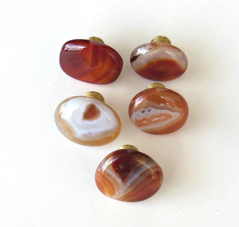 Red Orange Natural Carnelian Cabinet Knobs Home D\u00e9cor Gemstone Pulls