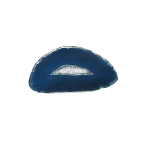 One (1) Knob or Sets of (6) or (7) - Large Dark Turquoise Blue Agate Knob - Stone Pull - Geode & White Crystals - Natural  Décor
