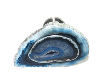 One (1) Hook - Large Blue Agate Wall Hook - Organic Juxtaposed Hook - Home Décor