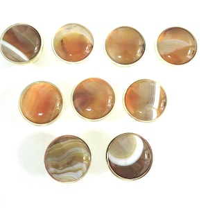 One (1) or Sets of (4) - (8) - (12) - (24) Knobs - Dark Yellow Orange Brownish Agate Knobs - Stone Pulls - Mushroom Style - Home Decor