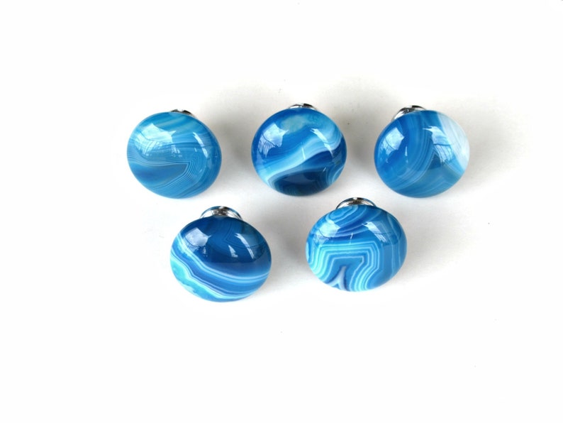 Blue Onyx Agate Round Knobs Stone Pulls Home Décor Etsy