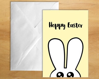 Hoppy Easter - printed Easter bunny greeting card (with optional personalisation). Can be sent directly to recipient