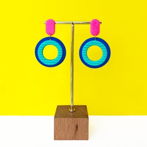 Geometric Polymer Clay Hoop Earrings: Modern Graphic Design