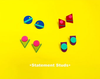 Colorful Modern Polymer Clay Statement Earrings | Studs | Bold | Geometric | Abstract | Funky | Art Deco | 80s | Minimalist | Southwestern