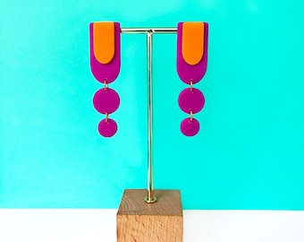 Colorful Geometric Polymer Clay Statement Earrings | Abstract | Modern | 60s | 70s | Pucci | Minimalist | Purple | Orange | Chartreuse