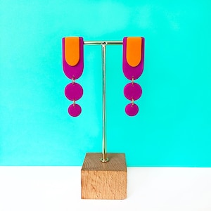 Colorful Geometric Polymer Clay Statement Earrings Abstract Modern 60s 70s Pucci Minimalist Purple Orange Chartreuse image 1