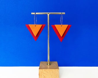 Colorful Abstract Polymer Clay Statement Earrings | Modern | Geometric | Bold | Funky | 80s | 90s | Triangle | Hoop | Red | Orange | Green