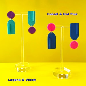 Colorful Asymmetric Polymer Clay Statement Earrings Geometric Abstract Bold Deco Bauhaus Minimalist 80s Blue Pink Aqua image 3