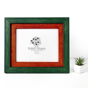 Green + Orange Picture Frame, Photo Frame with Wooden Mat, Two Tone Gallery Wall Frame, Handmade Poster Frame, Custom Sizes 8x10 24x36 20x30