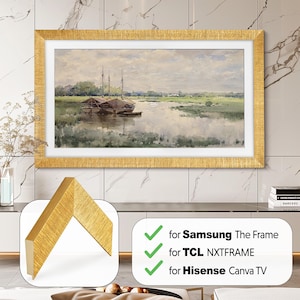 Modern Gold TV Frame for Samsung The Frame, TCL, Hisense - Handmade Grooved Wooden Bezel