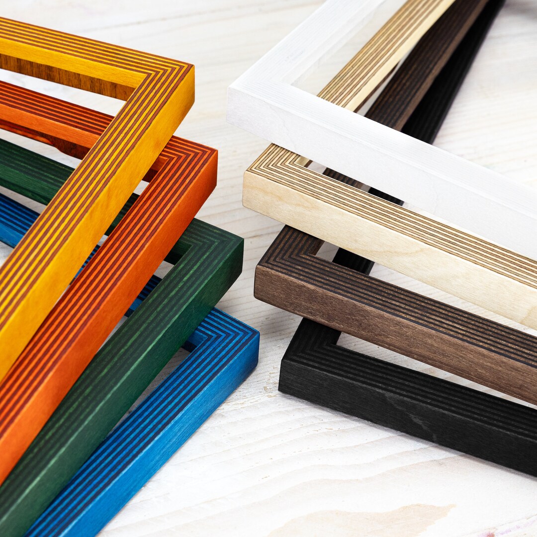Thin Edge Picture Frame, Solid Color of Your Choice in Minimalistic Stripy Style, Handmade
