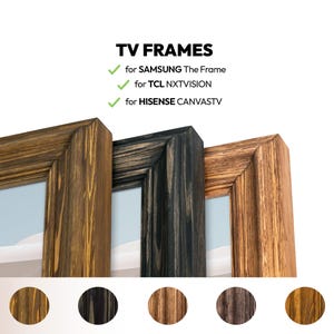 Moldura de madeira para TV Samsung The Frame e TCL NXTVision: pinho com acabamento em diferentes cores.