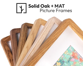 Solid Oak Rounded Corner Picture Frame with Mat – Handmade Custom Size Wood Molding