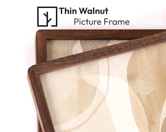 Walnut Picture Frame: Modern Rounded Corners, Thin Edge, Custom sizes