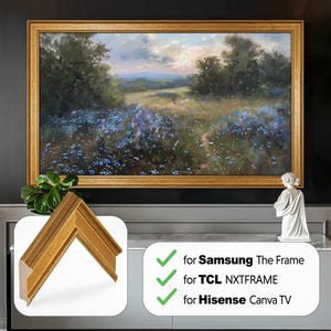 Marco de TV con hoja de oro para Samsung The Frame, soporte hecho a mano para Hisense CanvasTV, bisel de TV para TCL NXTFrame, tamaños 32, 43, 50, 55, 65, 75 y 85 pulgadas
