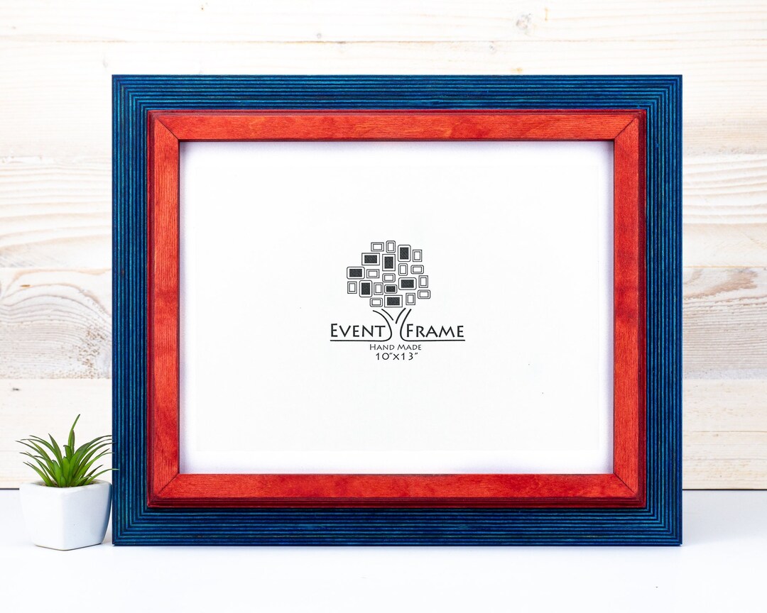 Blue Red Picture Frame Wooden Photo Frame Art Frame Wall Etsy